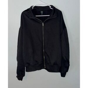 Women's Wild Fable NWOT Dark Grey Zip Sweatshirt Size L Black Stripes on Sleeves